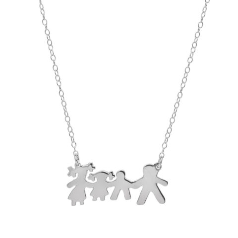 Κολιέ οικογένειας με αγοράκι και κοριτσάκι από επιπλατινωμένο ασήμι 925