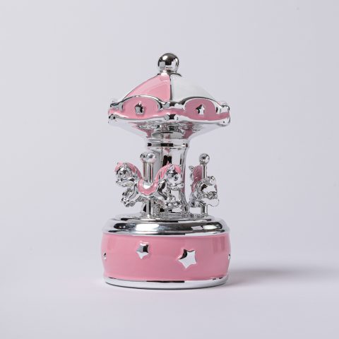 Ροζ βρεφικό καρουζέλ με μουσική σε ροζ απόχρωση με διακοσμητικά αστεράκια και επάργυρες λεπτομέρειες