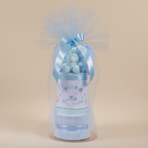 Δωροσύνθεση 90 (Diaper Cake), σε γαλάζιο χρώμα
