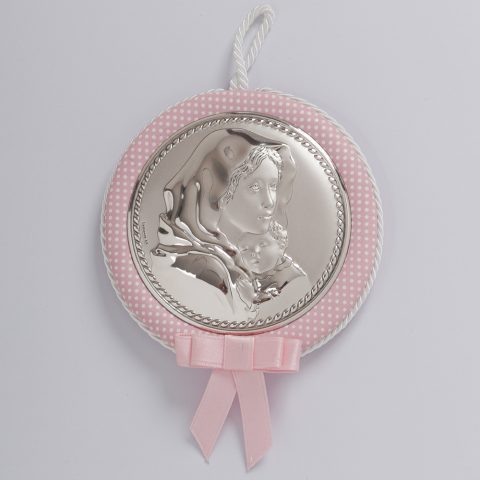 Ασημένια εικόνα της Παναγίας με τον Χριστό, ροζ, σε μεγάλο μέγεθος