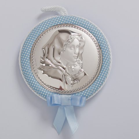 Ασημένια εικόνα της Παναγίας με τον Χριστό, γαλάζια, σε μεγάλο μέγεθος