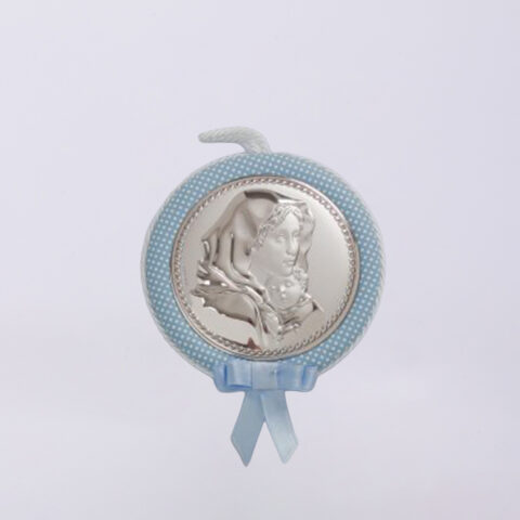 Ασημένια εικόνα της Παναγίας με τον Χριστό, γαλάζια, σε μεγάλο μέγεθος