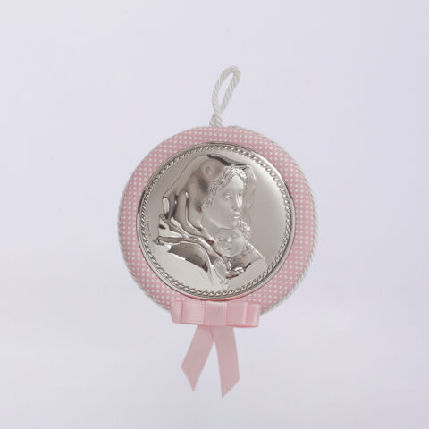 Ασημένια εικόνα της Παναγίας με τον Χριστό, ροζ, σε μεγάλο μέγεθος