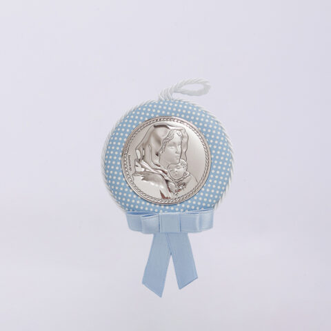 Ασημένια εικόνα της Παναγίας με τον Χριστό, γαλάζια, σε μικρό μέγεθος