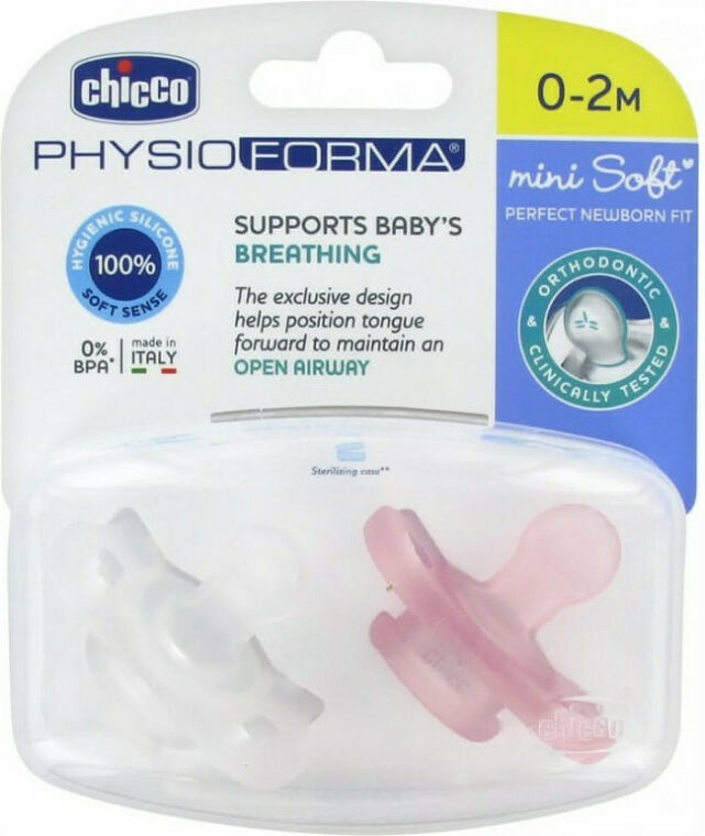 Πιπίλα Mini Soft 0-2m PhysioForma Ροζ, Chicco (2τμχ)
