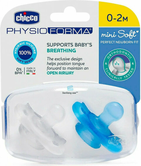 Πιπίλα Mini Soft 0-2m PhysioForma Γαλάζια, Chicco (2τμχ)