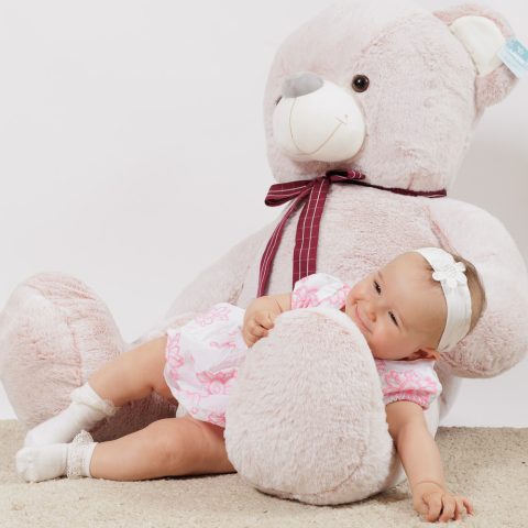 Ροζ λούτρινο αρκουδάκι αγκαλιάς για μωρό και παιδί σε μεγάλο μέγεθος