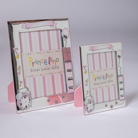 Σετ ασημένιες κορνίζες "Birthday Data" σε ροζ χρώμα