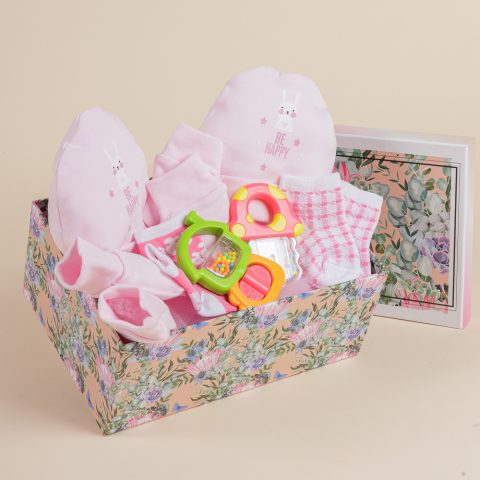 Δωροσύνθεση 45 για δίδυμα, σε ροζ χρώμα