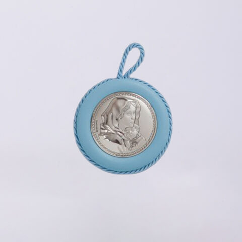 Ασημένια εικόνα της Παναγίας με τον Χριστό, γαλάζια, σε μικρό μέγεθος