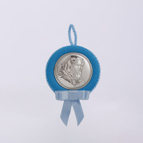 Ασημένια εικόνα της Παναγίας με τον Χριστό, γαλάζια, σε μικρό μέγεθος