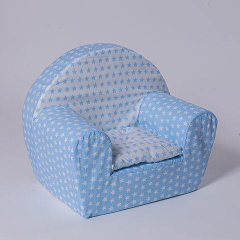 Πλαϊνή όψη γαλάζιας παιδικής πολυθρόνας με σχέδιο αστεράκια