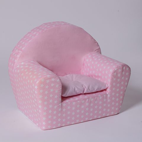 Πλαϊνή όψη ροζ παιδικής πολυθρόνας με σχέδιο αστεράκια