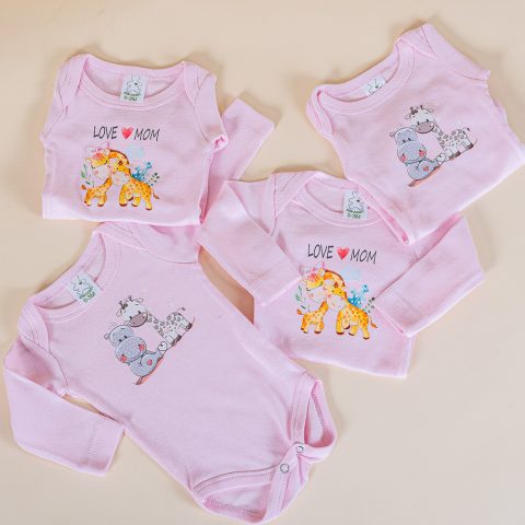 Κορμάκι Babyline με μακρύ μανίκι, ροζ