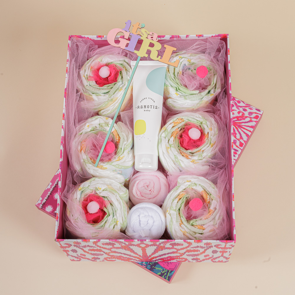 Δωροσύνθεση 55 (Diaper Cupcakes), σε ροζ χρώμα - Image 2