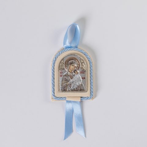 Ασημένια εικόνα, Παναγία η Αμόλυντος, σε μικρό μέγεθος, γαλάζιo