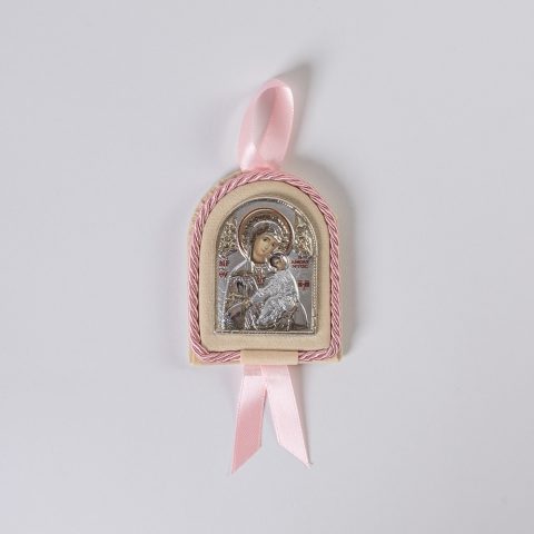 Ασημένια εικόνα, Παναγία η Αμόλυντος, σε μικρό μέγεθος, ροζ