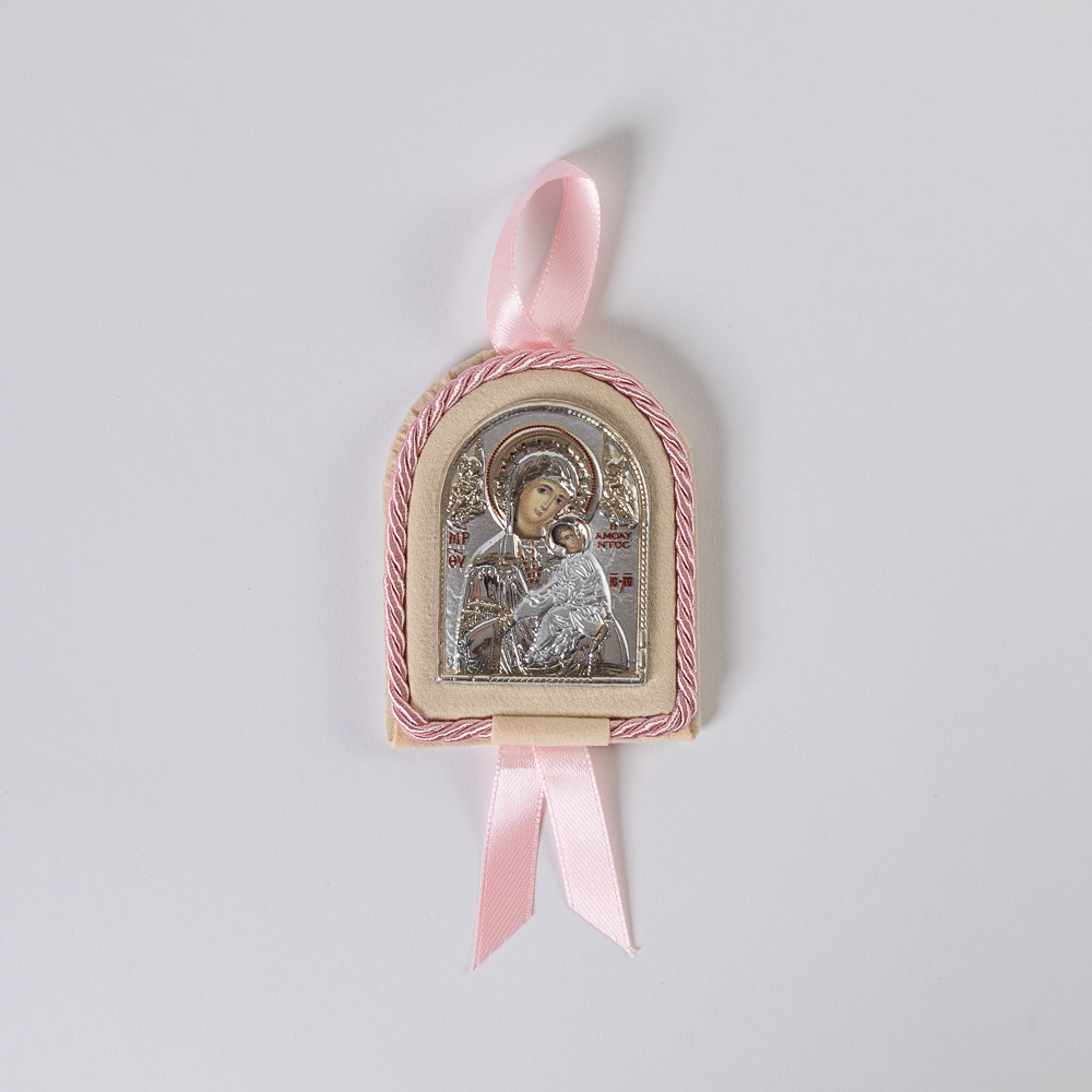 Ασημένια εικόνα, Παναγία η Αμόλυντος, σε μικρό μέγεθος, ροζ