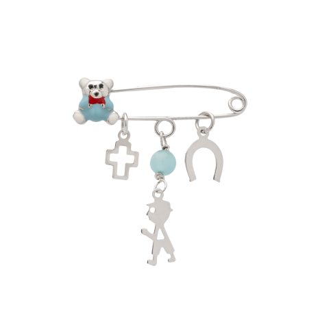 Φυλαχτό με παραμάνα σε λευκόχρυσο 9Κ με τρία στοιχεία, γαλάζιο