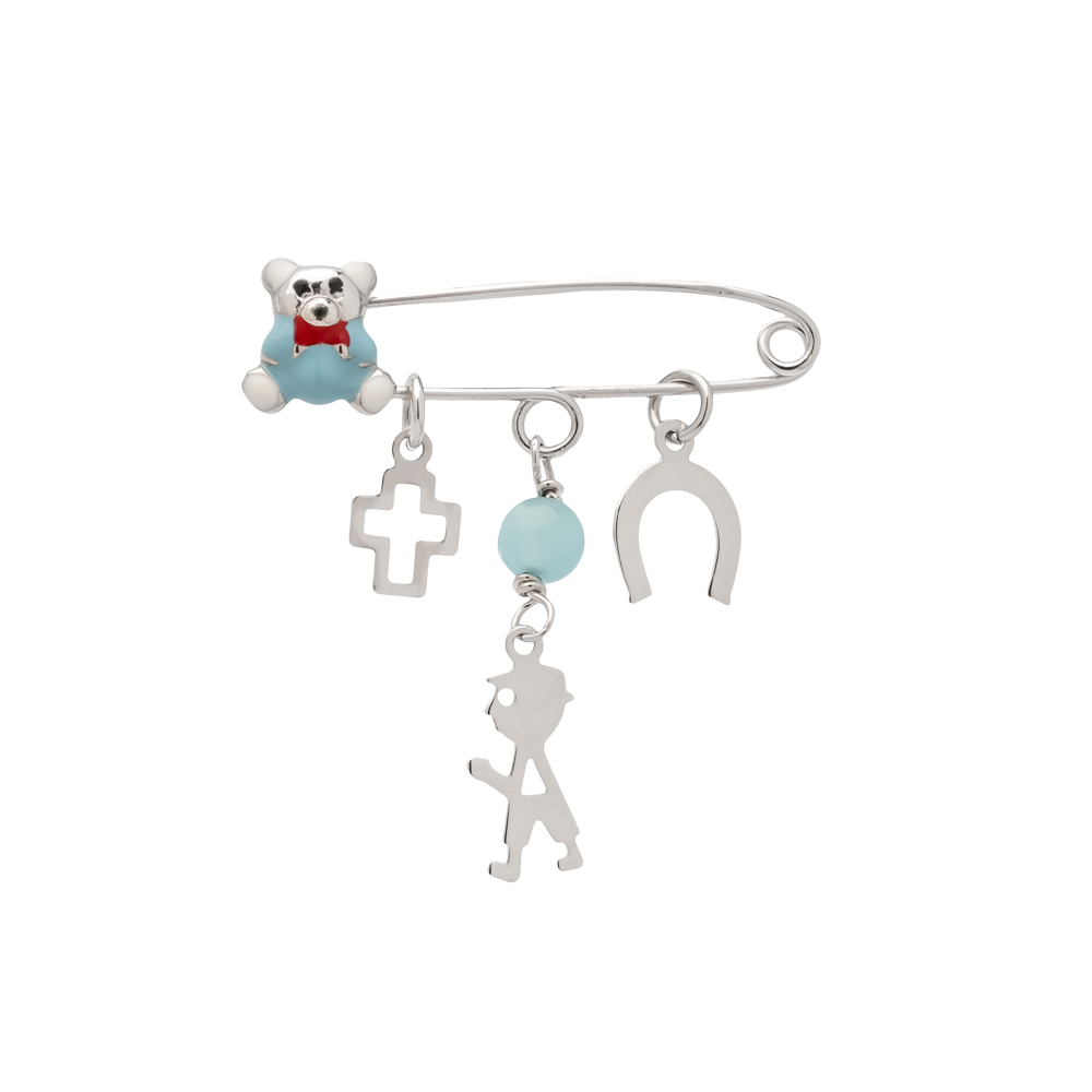 Φυλαχτό με παραμάνα σε λευκόχρυσο 9Κ με τρία στοιχεία, γαλάζιο