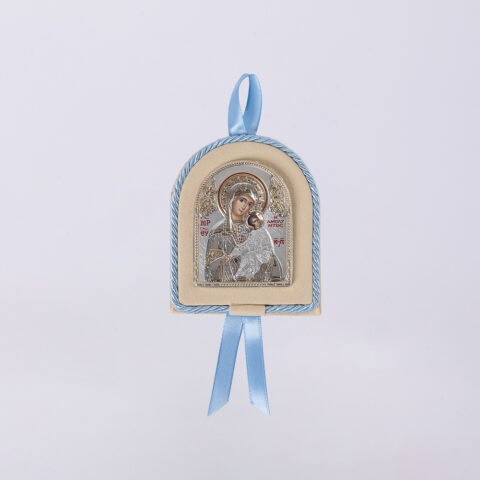 Ασημένια εικόνα, η Παναγία η Αμόλυντος, σε μεγάλο μέγεθος, γαλάζιο