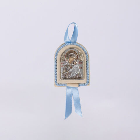 Ασημένια εικόνα, Παναγία η Αμόλυντος, σε μικρό μέγεθος, γαλάζιo