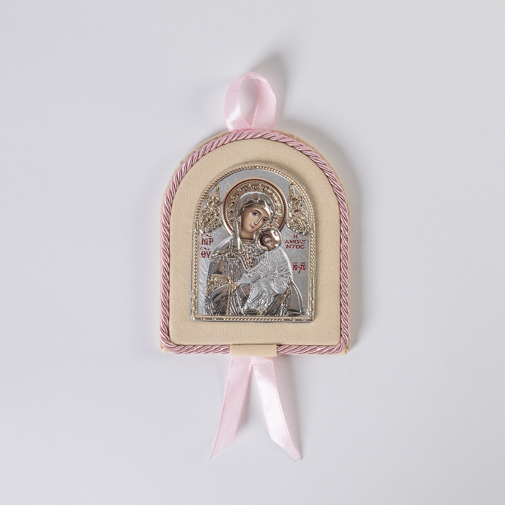 Ασημένια εικόνα, Παναγία η Αμόλυντος, σε μεγάλο μέγεθος, ροζ