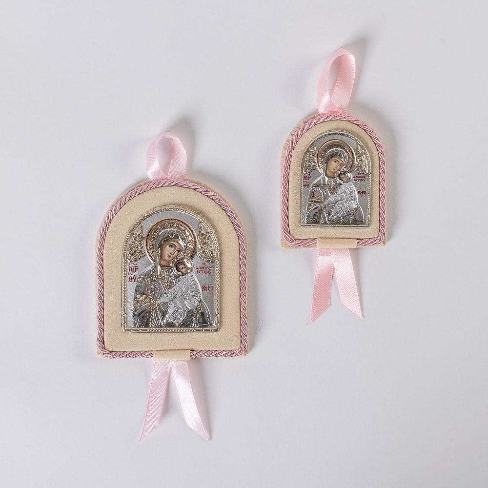 Ασημένια εικόνα, Παναγία η Αμόλυντος, σε μικρό μέγεθος, ροζ - Image 2
