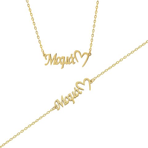 Ασημένιο σετ κολιέ & βραχιόλι "Μαμά" με ανοιχτή καρδιά