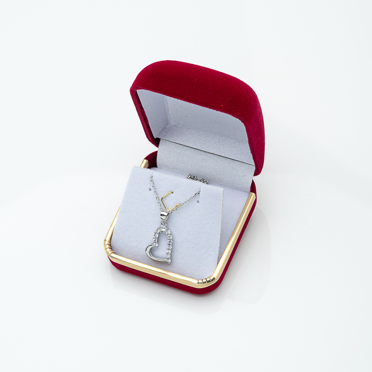 κολιέ καρδιά ασήμι 925 με πέτρες σε κόκκινο βελούδινο κουτί δώρου babyline