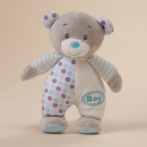 Κουδουνίστρα αρκουδάκι γαλάζια με μαλακή υφή και ενσωματωμένο κουδουνάκι για μωρά