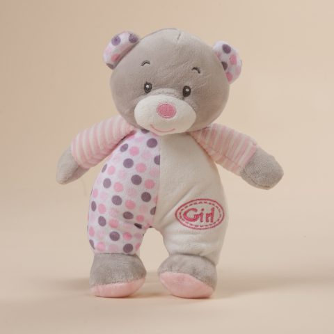 Κουδουνίστρα αρκουδάκι ροζ με μαλακή υφή και ενσωματωμένο κουδουνάκι για μωρά
