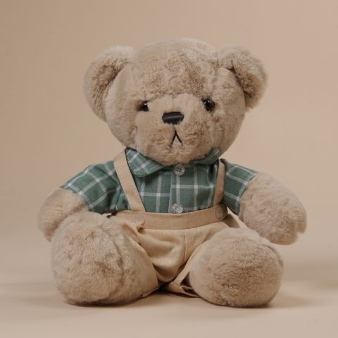 Λούτρινο αρκουδάκι με πουκάμισο και σαλοπέτα, απαλό παιχνίδι για νεογέννητα και παιδιά