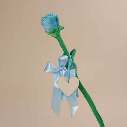 Ασημένιο κολιέ και λούτρινο τριαντάφυλλο σε γαλάζιο χρώμα