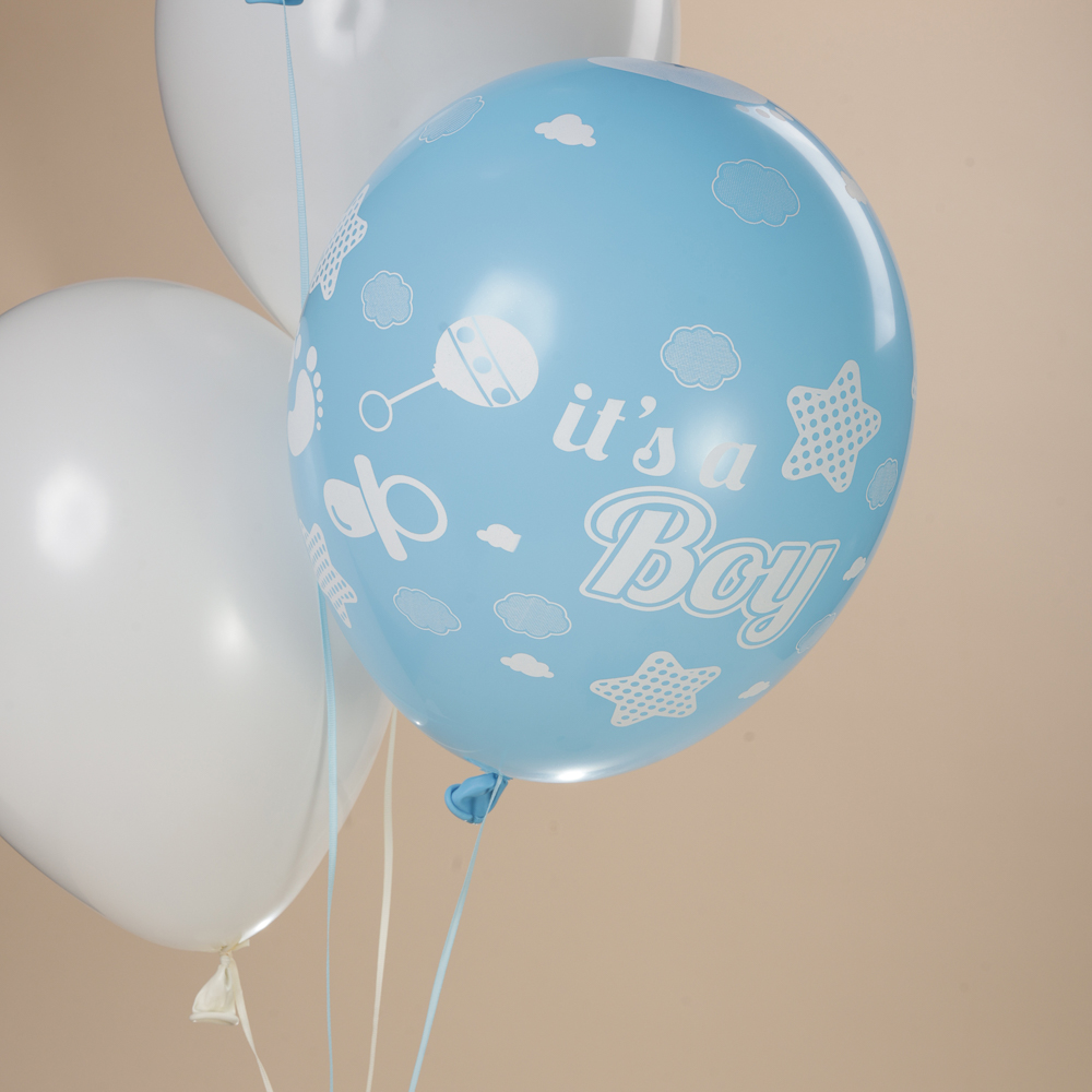 Λεπτομέρεια μπουκέτου με μπαλόνια γαλάζια με ήλιον