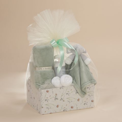 Βρεφικό σετ δώρου για τον ύπνο με ελεφαντάκι, κουβέρτα coral fleece και μπιμπερό σε βεραμάν αποχρώσεις