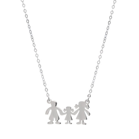 Κολιέ μαμάς με 1 κοριτσάκι από επιπλατινωμένο ασήμι 925-Babyline