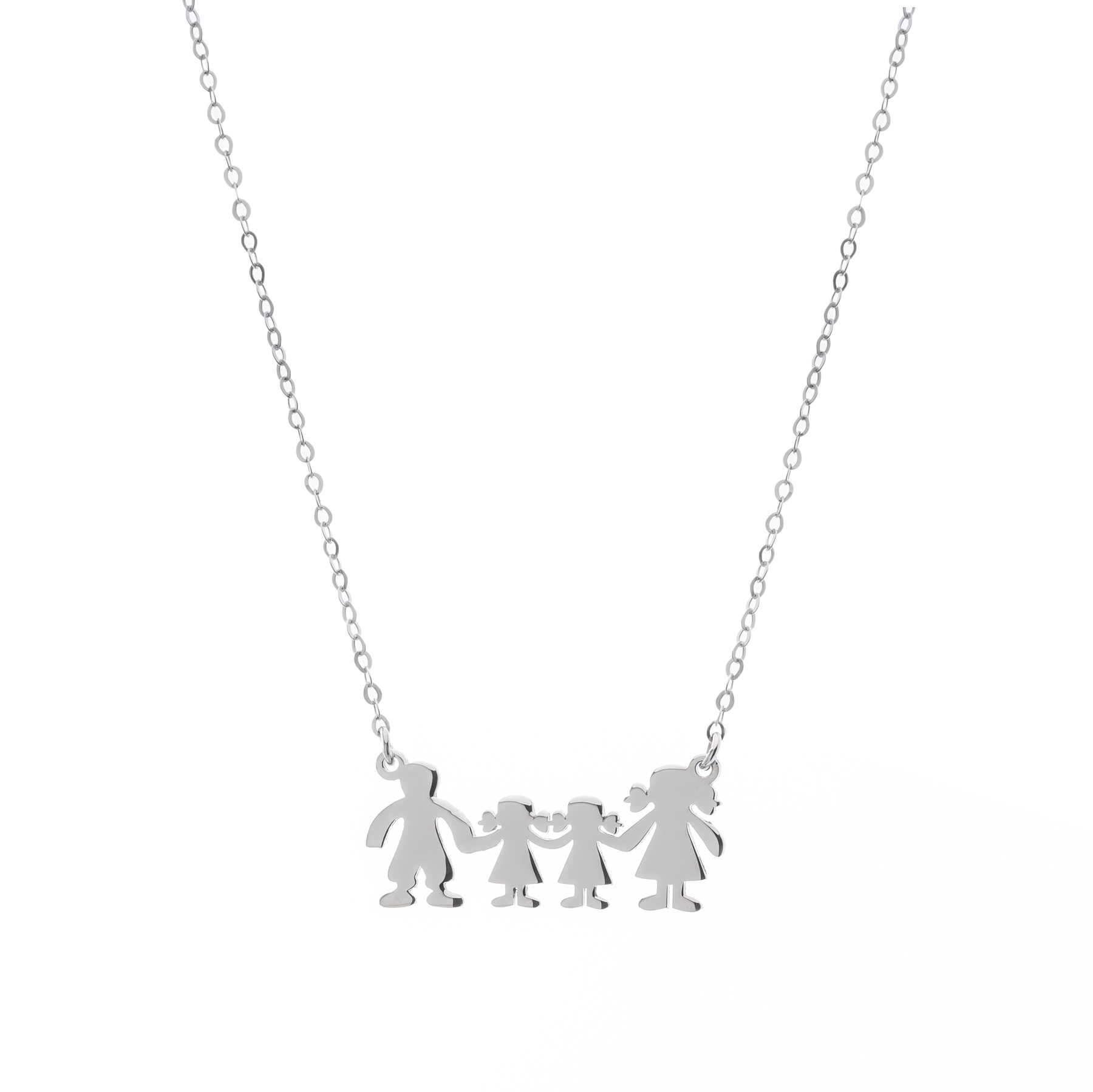 Κολιέ οικογένειας με 2 κορίτσια από επιπλατινωμένο ασήμι 925