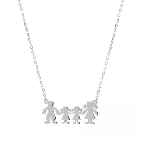 Κολιέ οικογένειας με 2 κορίτσια από επιπλατινωμένο ασήμι 925